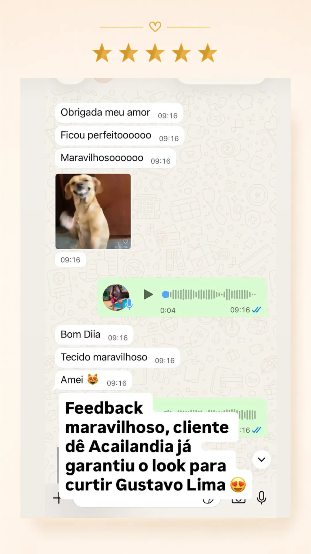 Avaliação positiva recebida pela Vânia Modas no Instagram