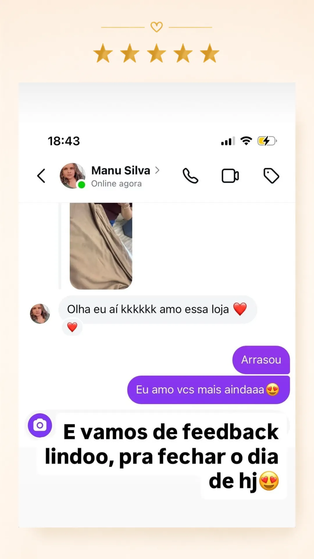 Avaliação positiva recebida pela Vânia Modas no Instagram