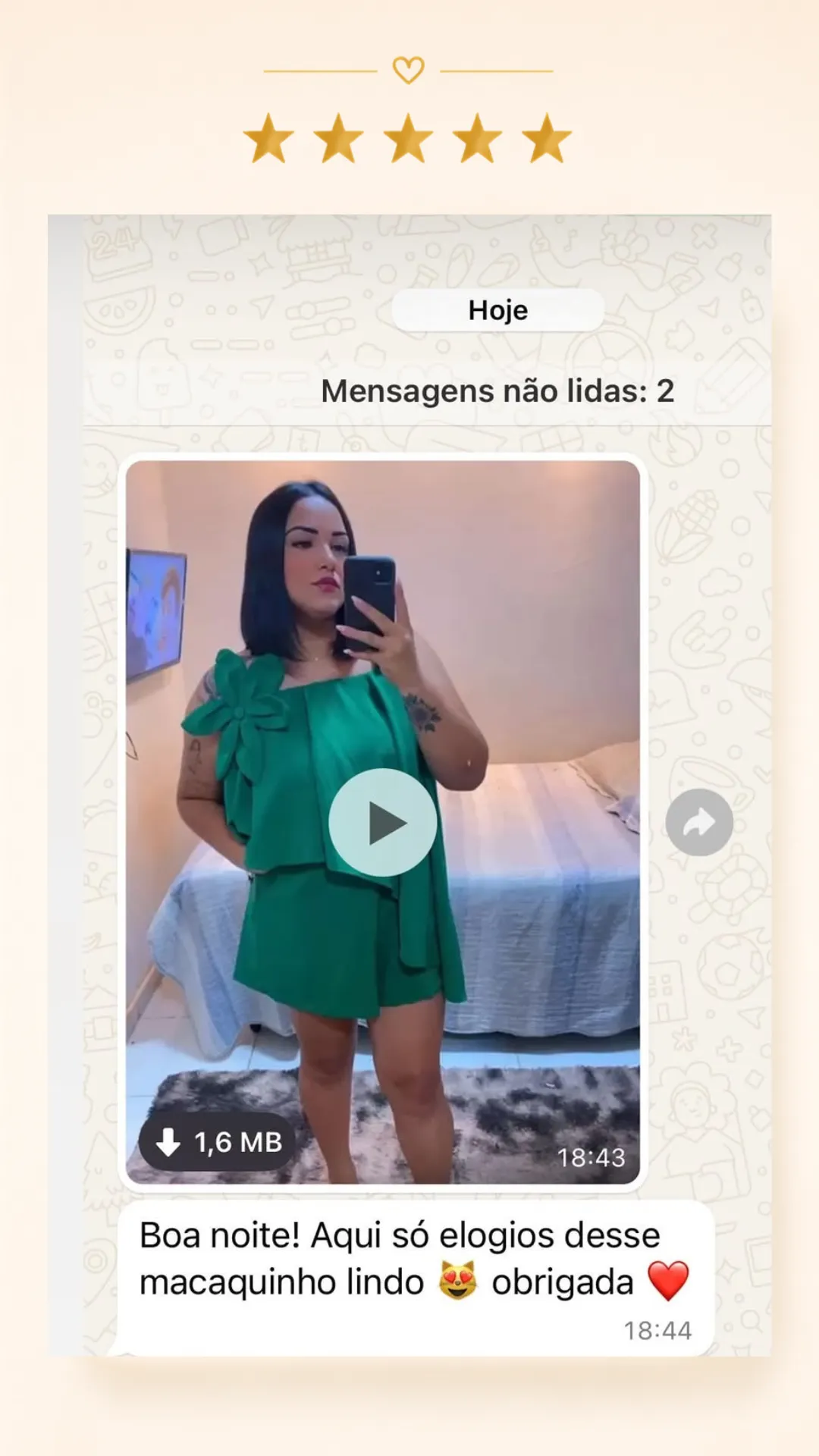 Avaliação positiva recebida pela Vânia Modas no Instagram