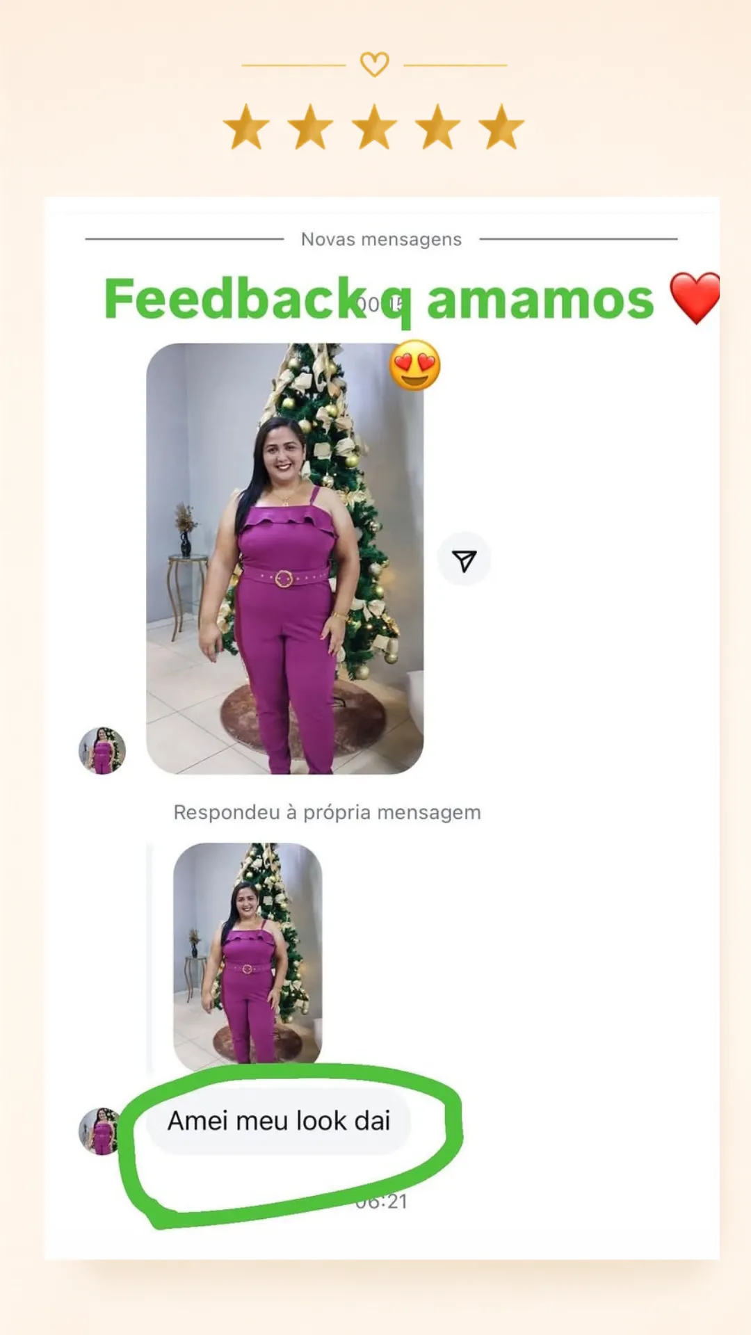 Avaliação positiva recebida pela Vânia Modas no Instagram